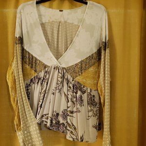 Free People V-Neck Peplum Long Sleeve Top